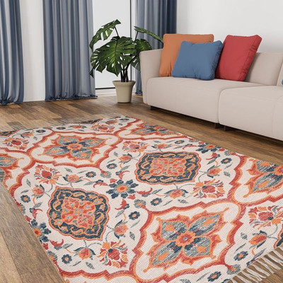 HOMADORN Multicolor Cotton Carpet(4 ft,  X 6 ft, Rectangle)