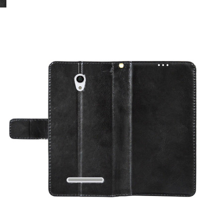 Coverage Flip Cover for Micromax Bharat 2 PLus+ Q402(Black, Dual Protection, Pack of: 1)