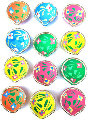 hc the crafts Earthenware (Pack of 12) Table Diya Set(Height: 2.2 inch)