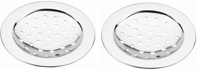 NEW WARE Floor Stainless Steel Push Down Strainer(7.5 cm Set of 2)