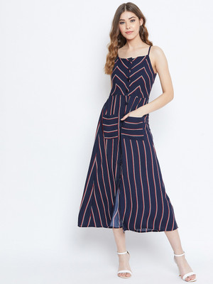 Berrylush Women A-line Blue Midi/Calf Length Dress