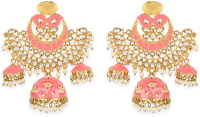 Divastri Divastri Gold Plated Traditional Square Jhula Type Meenakari Jhumka Earring Cubic Zirconia Alloy Jhumki Earring