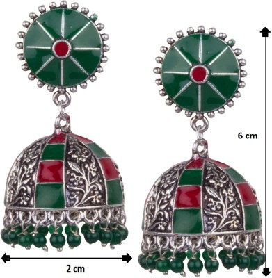 piah fashion Piah Fashion Elegant Oxidised 
Silver With Red & Green Minakari 
Beaded Brass Jhumkhi For Women & 
Girls Brass Drops & Danglers