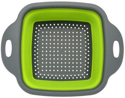 Magnusdeal Square Folding Colander Washing Drain Basket Silicone Filter Baskets Washing Up Bowl Collapsible Colander Washing Up Bowl Silicone Strainer Filter Basket Size:24 cm Green Silicone Fruit & Vegetable Basket(Green, Grey)