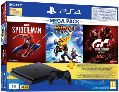 Sony PS4 Slim 1000 GB with Spider Man, Ratchet & Clank, Gran Turismo  (Black)