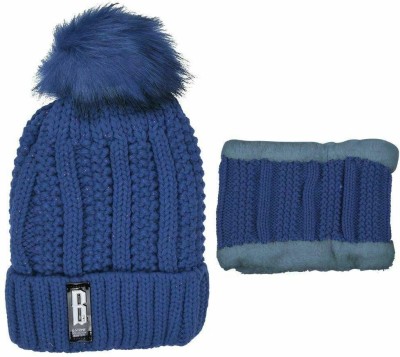 PinKit Beanie Cap with Scarf(Navy Blue, Pack of 1)