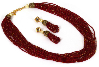 AHOORA Alloy Gold-plated Maroon Jewellery Set(Pack of 1)