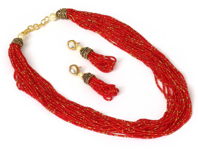 AHOORA Alloy Gold-plated Red Jewellery Set(Pack of 1)