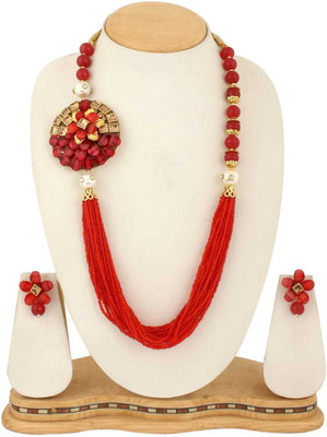 AHOORA Alloy Gold-plated Red Jewellery Set(Pack of 1)