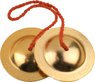 SHRI ANAND Iron 7.5 Cm Manjira brass Plated set of 2 Kartal Instrument