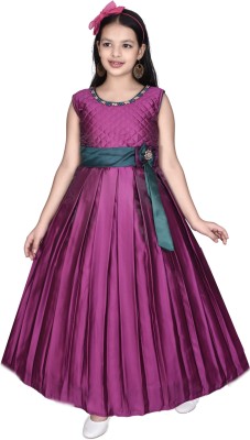 Arshia Fashions Girls Maxi/Full Length Party Dress(Pink, Sleeveless)