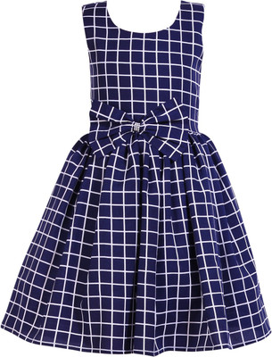 HEAVENS CREATIONS Girls Midi/Knee Length Casual Dress(Dark Blue, Sleeveless)