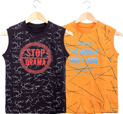 Jingo Boys Printed Cotton Blend Regular T Shirt(Yellow, Pack of 2)