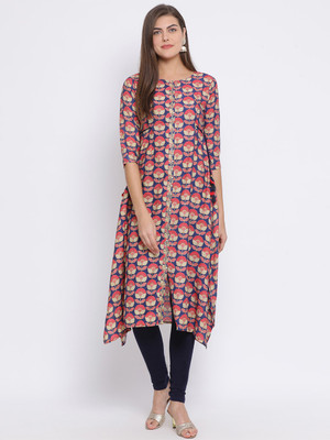 Span Women Printed A-line Kurta(Blue)