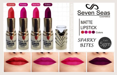 Seven Seas Sparky Bites Professional matte lipsticks women comsetics makeup combo set of 4(carrat rose pink purple falsa, 20 g)