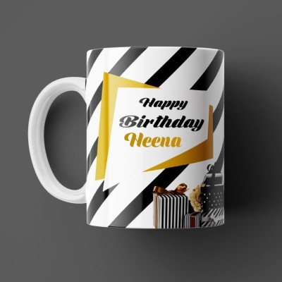 Beautum Happy Birthday Heena Best B'day Gift White Ceramic (350ml) Coffee Model NO:ZHB006881 Ceramic Coffee Mug(350 ml)