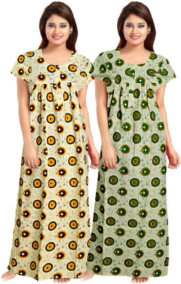PMK FASHION Women Nighty Set(Yellow, Green)