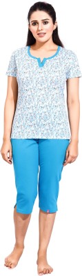 VELMURGAN Women Printed Light Blue Top & Capri Set