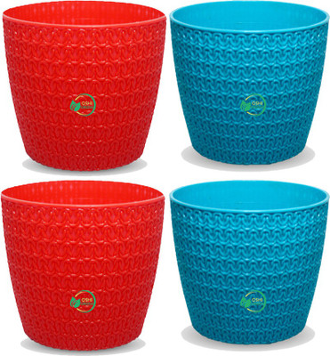 Oshi Greens 5 inches designer table top plastic flower pots planters Plant Container Set(Pack of 4, Plastic)