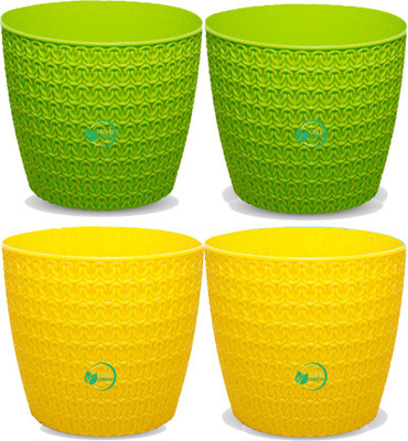 Oshi Greens Oslo Designer flower pots planters 5 inches size table top use Plant Container Set(Pack of 4, Plastic)