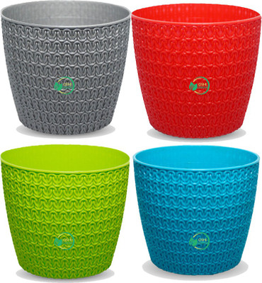 Oshi Greens Oslo mix 4 color table top flower pots 5 inches indoor planters Plant Container Set(Pack of 4, Plastic)