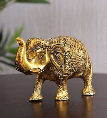 KridayKraft Metal Elephant Small Size Gold Polish for Showpiece Enhance Your Home Decorative Showpiece  -  9 cm(Aluminium, Gold)