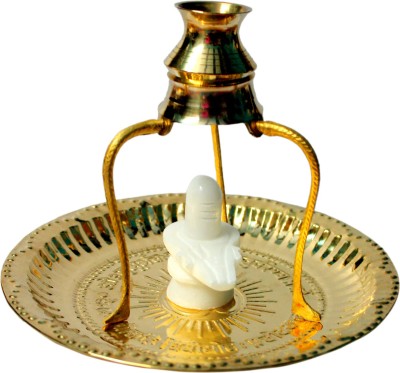 PUCHCHI White Shivling Shiva Ling/Shivling with Brass Plate, Kalash with Stand Decorative Showpiece  -  7.7 cm(Marble, White, Gold)