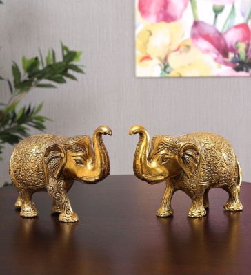KridayKraft Metal Elephant Statue Small Size Gold Polish 2 pcs Set for Showpiece Your Home,Office Table & Gift Article,Animal Showpiece Figurines... Decorative Showpiece  -  9 cm(Metal, Gold)