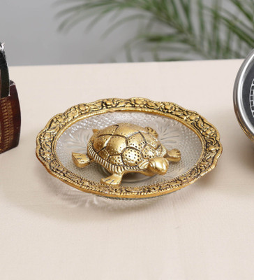 KridayKraft Tortoise Turtle Plate Yantra Vastu Feng Sui Gold Plated achua Yantra Vaastu for good luck Decorative Showpiece  -  12 cm(Aluminium, Gold)