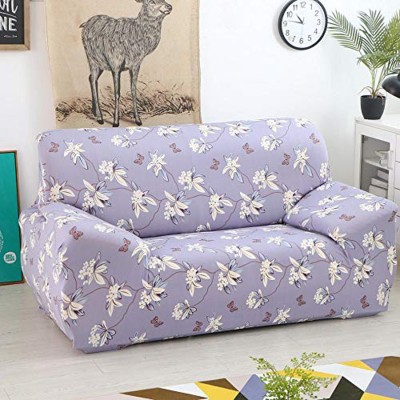 HOUSE OF QUIRK Polyester Floral Sofa Cover(Purple Pack of 1)