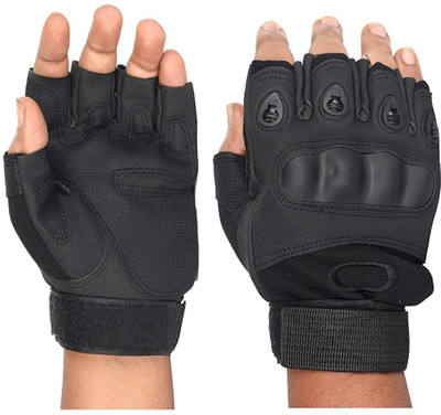 Aadishwar Creations Half Finger Hard Knuckle Motorcycle Army Shooting Outdoor Breathable Gym & Fitness Riding Gloves(Black)