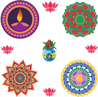 Creatick Studio 30 cm Floral Rangoli Combo Sticker for Diwali with Lotus and Kalash _AS546 Self Adhesive Sticker(Pack of 1)