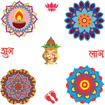 Divine studio 30 cm Floral Rangoli Combo Sticker for Diwali with Shubh Labh and KalGDh _GD580 Self Adhesive Sticker(Pack of 1)