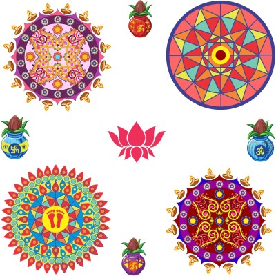 wildartcreation 30 cm Floral Rangoli Combo Sticker for Diwali with Lotus and KalGDh _GD563 Self Adhesive Sticker(Pack of 1)