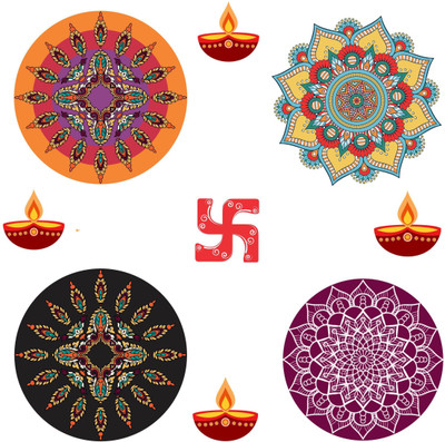 Divine studio 30 cm Floral Rangoli Combo Sticker for Diwali with DiyGD and Ganesh _GD567 Self Adhesive Sticker(Pack of 1)