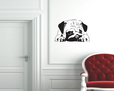 Jump up 30 cm Pug dog black wall sticker Self Adhesive Sticker(Pack of 1)