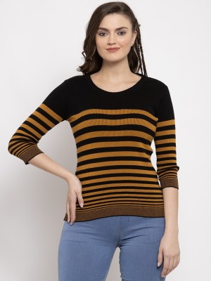 KALT Self Design Round Neck Casual Women Black, Brown Sweater