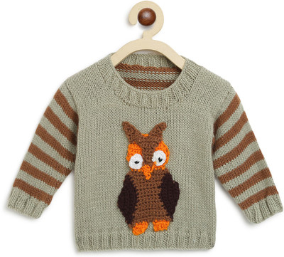 CHUTPUT Printed Round Neck Casual Baby Boys & Baby Girls Brown Sweater
