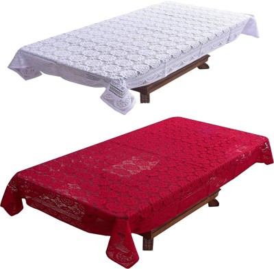 FAIRY HOME Self Design 4 Seater Table Cover(White, Maroon, Polyester, Pack of 2)