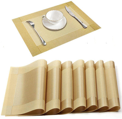 Bhaguji Rectangular Pack of 8 Table Placemat(Gold, PVC)
