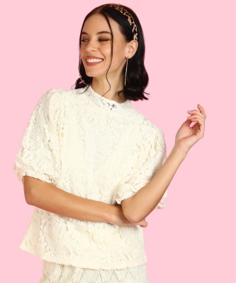 Insua Party Balloon Sleeve Lace Women White Top