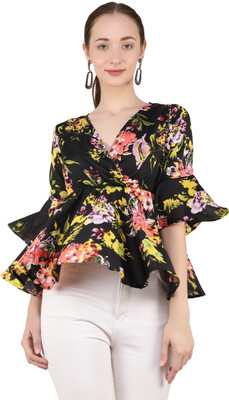 Emeros Casual Half Sleeve Printed Women Black, Multicolor Top