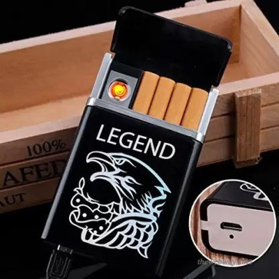 Huayue ™ 2 In 1 Cigarette Case With ,USB Rechargeable Eagle Legend Slide Cigarette USB Rechargeable Eagle Legend Slide Cigarette Case Windproof USB Rechargeable Cigarette Lighter(Silver, Black) Huayue ™ 2 In 1 Cigarette Case With ,USB Rechargeable Eagle Legend Slide Cigarette USB Rechargeable Eagle Legend Slide Cigarette Case Windproof USB Rechargeable Cigarette Lighter(Silver, Black)