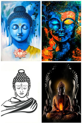 Set of 4 God Budhha Combo Posters | HD Poster for Wall decor (12x18-Inch, 300GSM Thick Paper, Gloss Laminated) Photographic Paper(18 inch X 12 inch, Rolled)