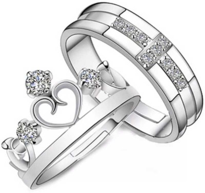 P. R. PRINTS Metal Cubic Zirconia Silver Plated Ring Set