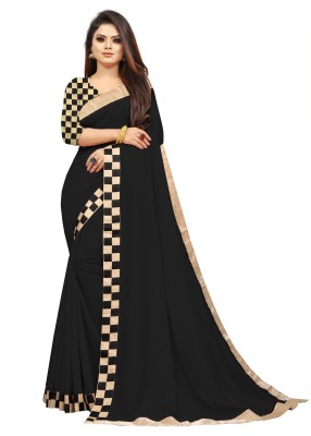 FEXEL Self Design, Solid/Plain Bollywood Georgette Saree(Black)