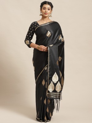 Ratnavati Geometric Print, Woven, Embellished Banarasi Silk Blend Saree(Black)