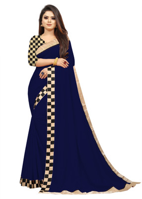 FEXEL Self Design, Solid/Plain Bollywood Georgette Saree(Dark Blue)