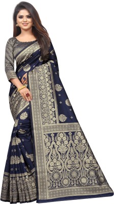 FINE WEAR Woven Banarasi Cotton Silk Saree(Dark Blue)