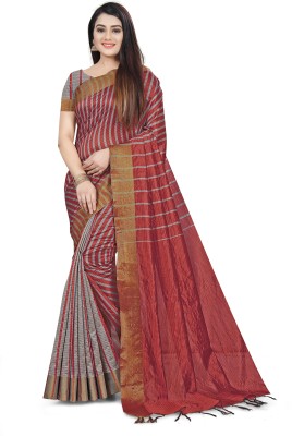 Rajnandini Woven Chanderi Cotton Silk Saree(Red, Grey)